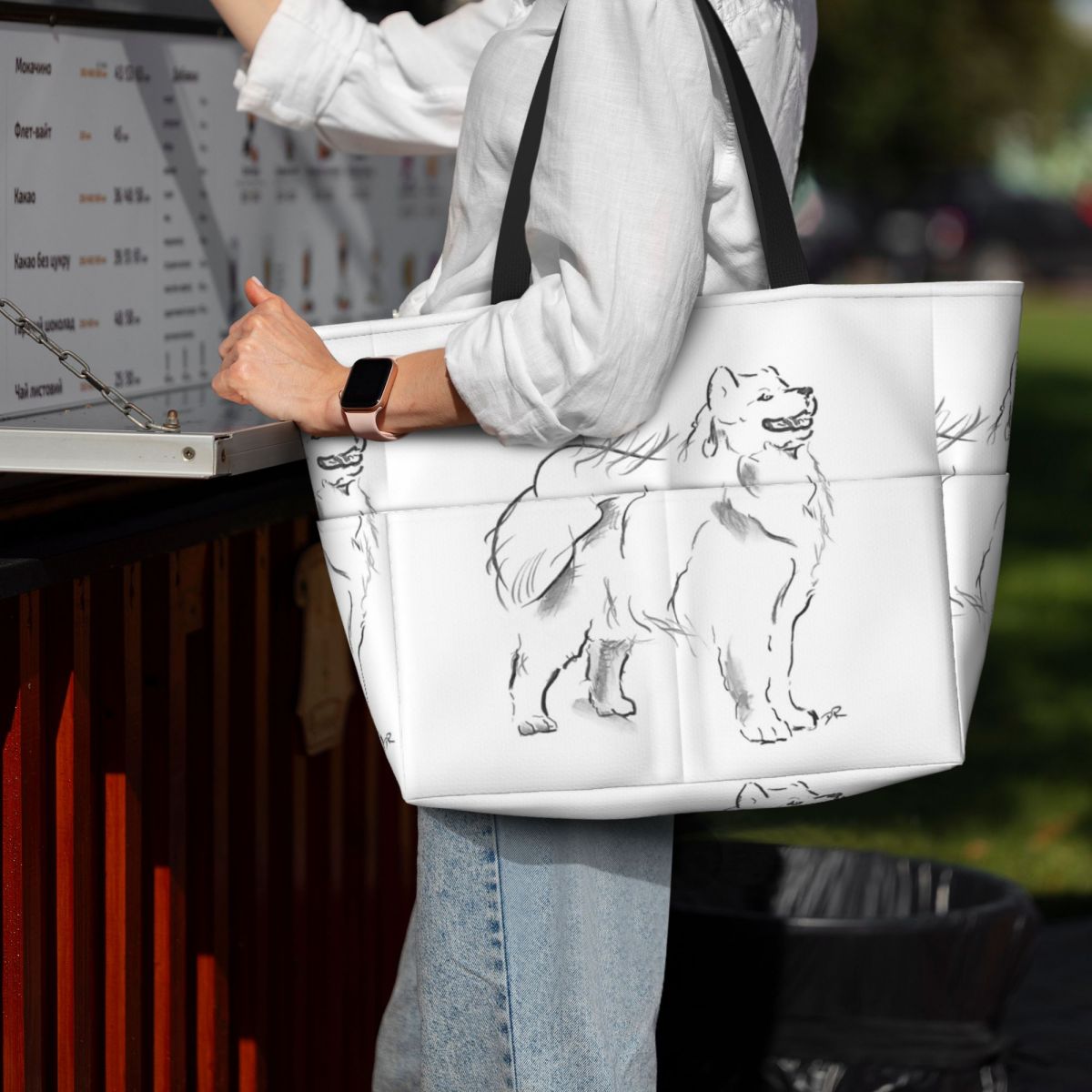 Yoga Fitness Drawing - Samoyed Drawing Beach Tote Bag Sport