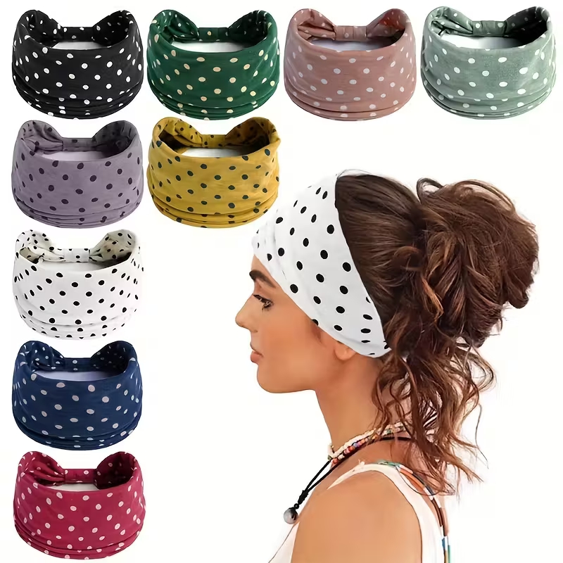 Yoga Fitness Band - Polka Dot Knotted Headbands Boho Fashion