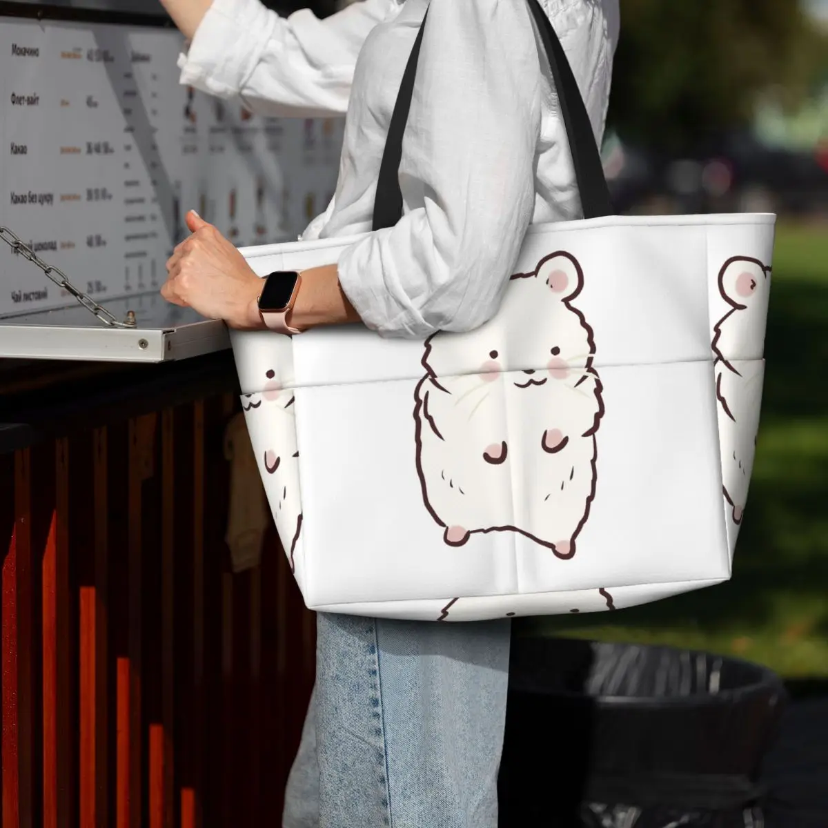 Yoga Fitness Drawing - Cute Hamster Drawing Beach Tote Bag