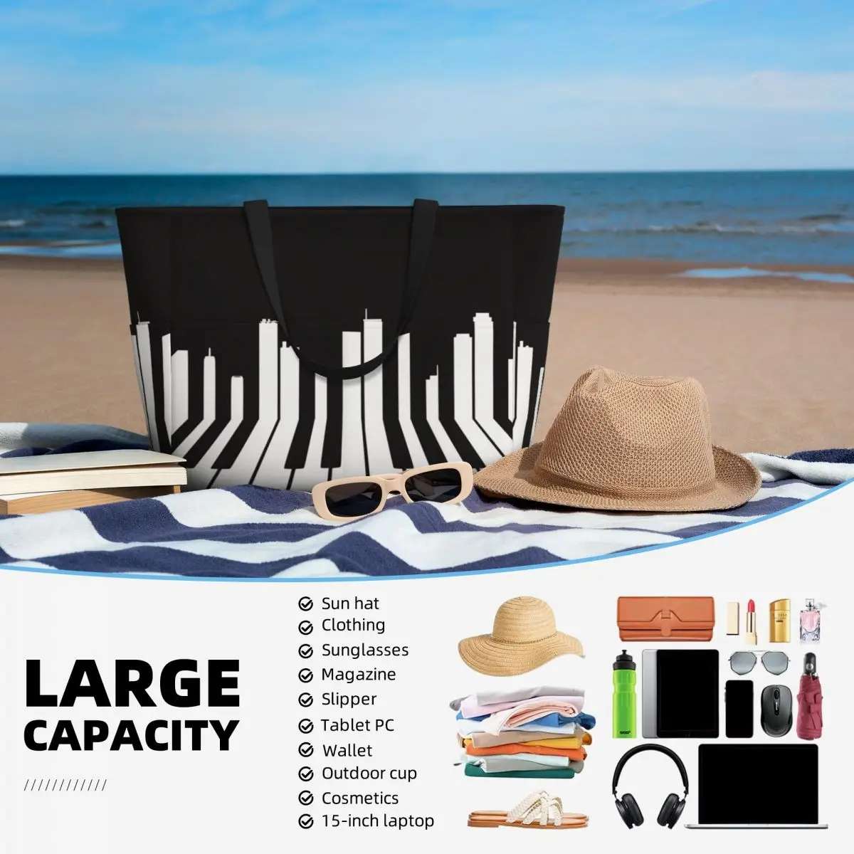 Piano City Music Beach Tote Ba - đánh giá và giá Yoga Fitness Music