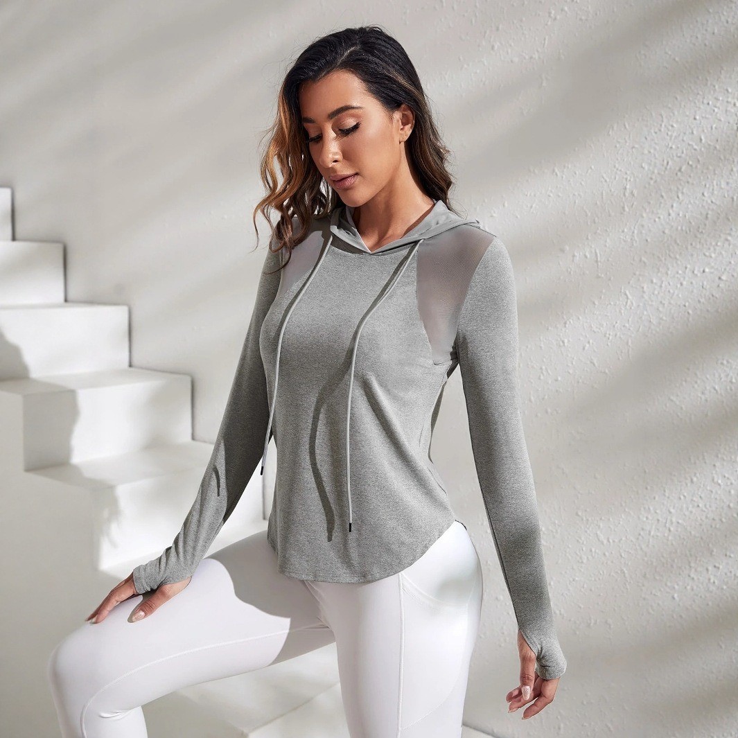 Women's mesh spliced hooded yo - đánh giá và giá Yoga Fitness Drawing